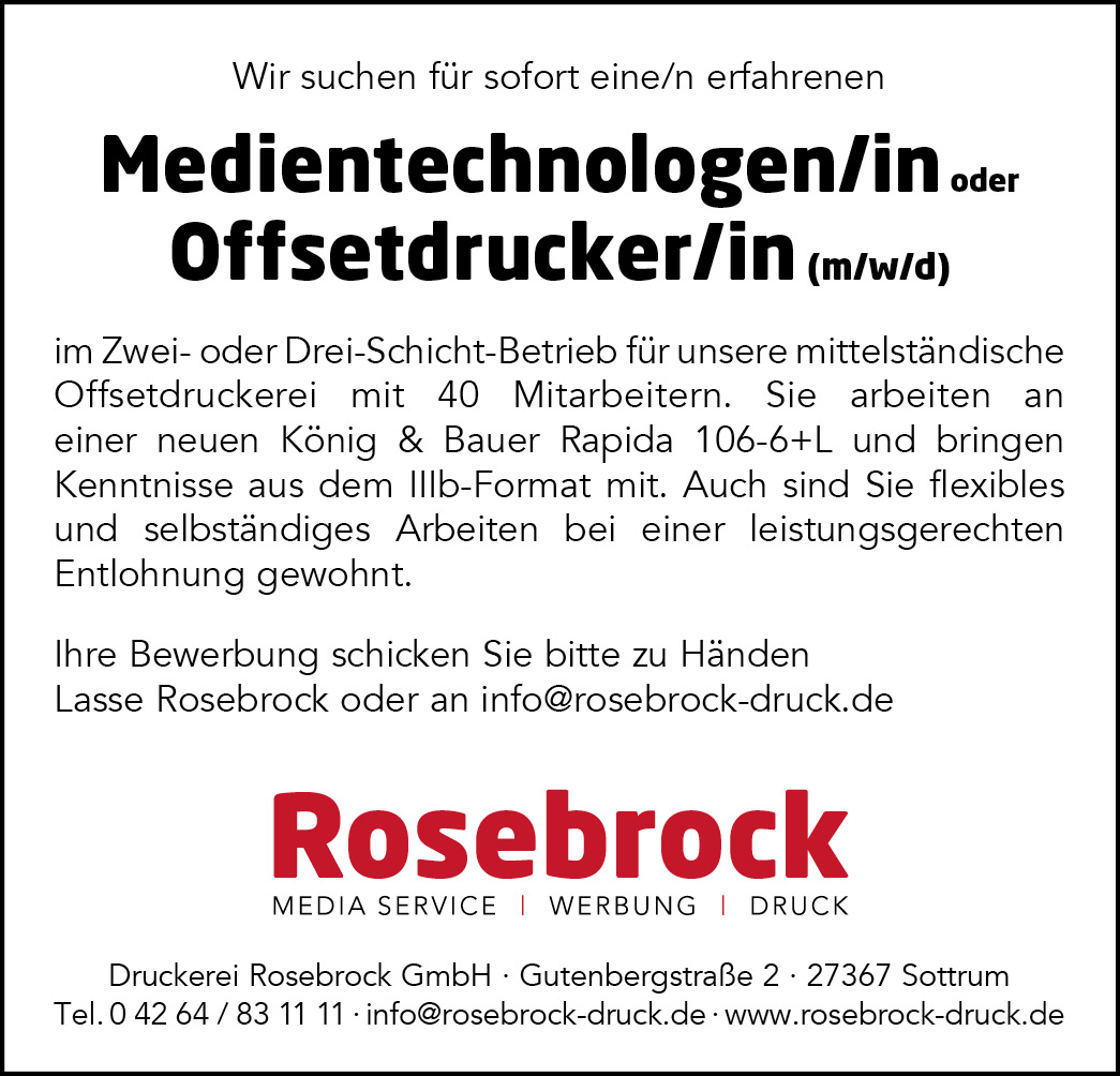 Anzeige Medientechnologe Druck